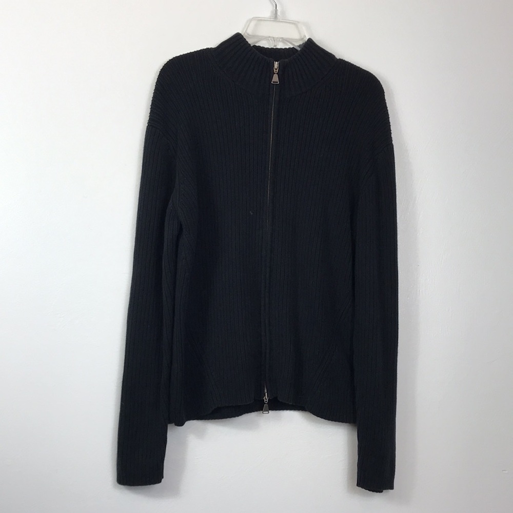Calvin Klein Men's Black Ribbed Knit Zip Front Sweater L - Picture 6 of 13
